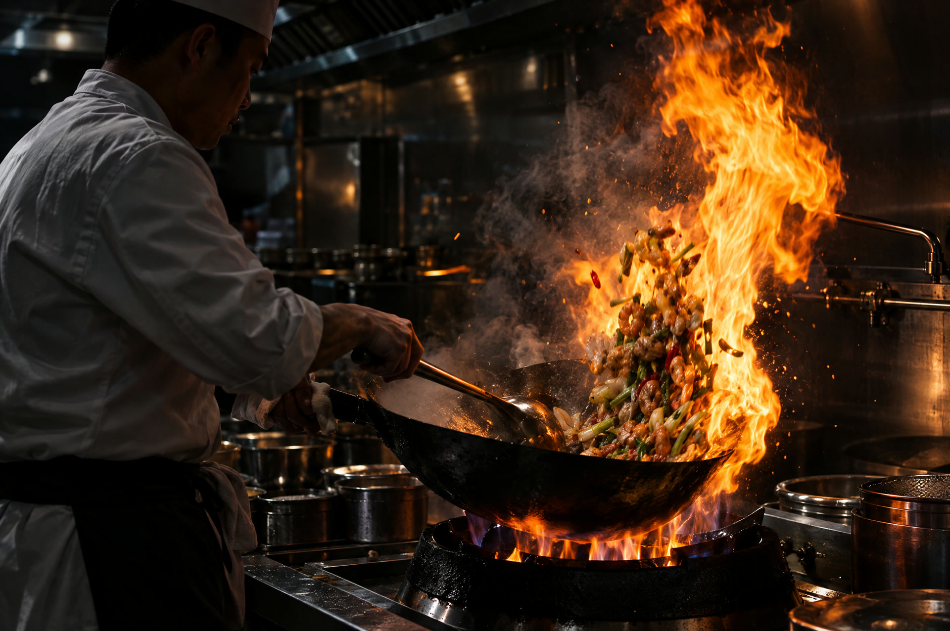 Offene Küche mit Wokfeuer